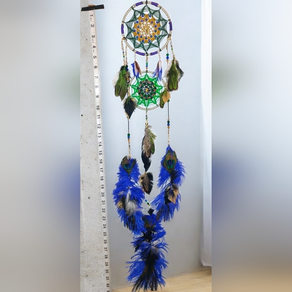 Other - Beautiful Handmade Double Hoop Dreamcatcher with Authentic Feathers [a5]